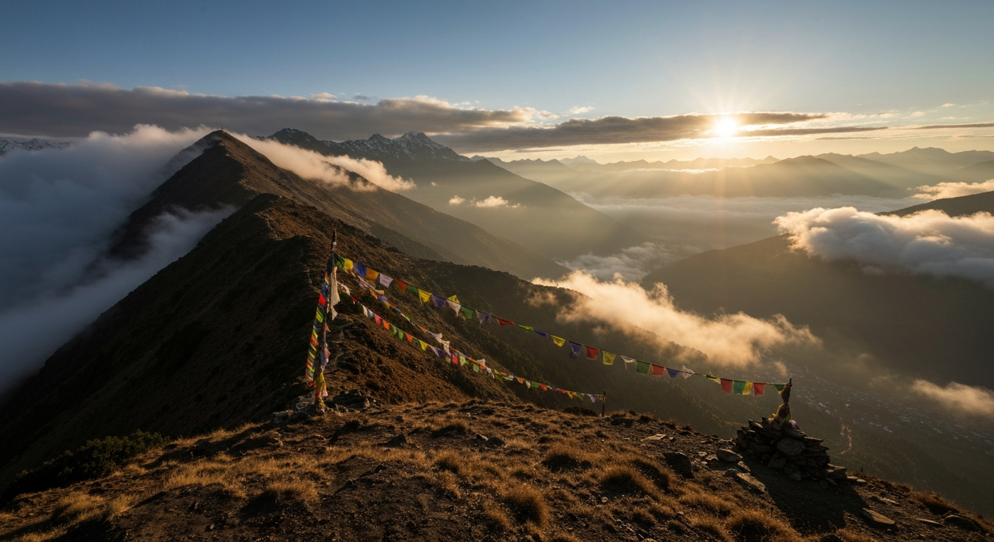 Woman practicing pranayama breathing outdoors at sunrise